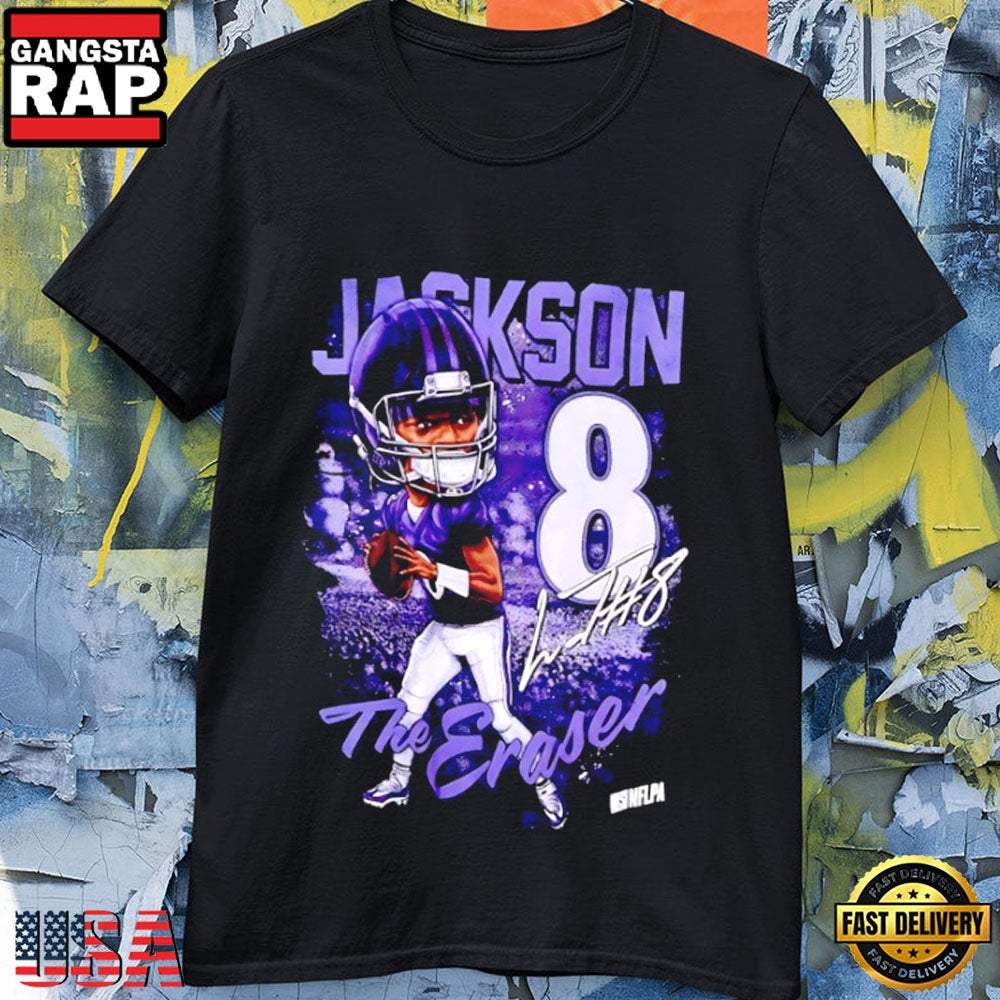 Lamar Jackson NFL Quarterback Number 8 The Eraser Caricature T-Shirt
