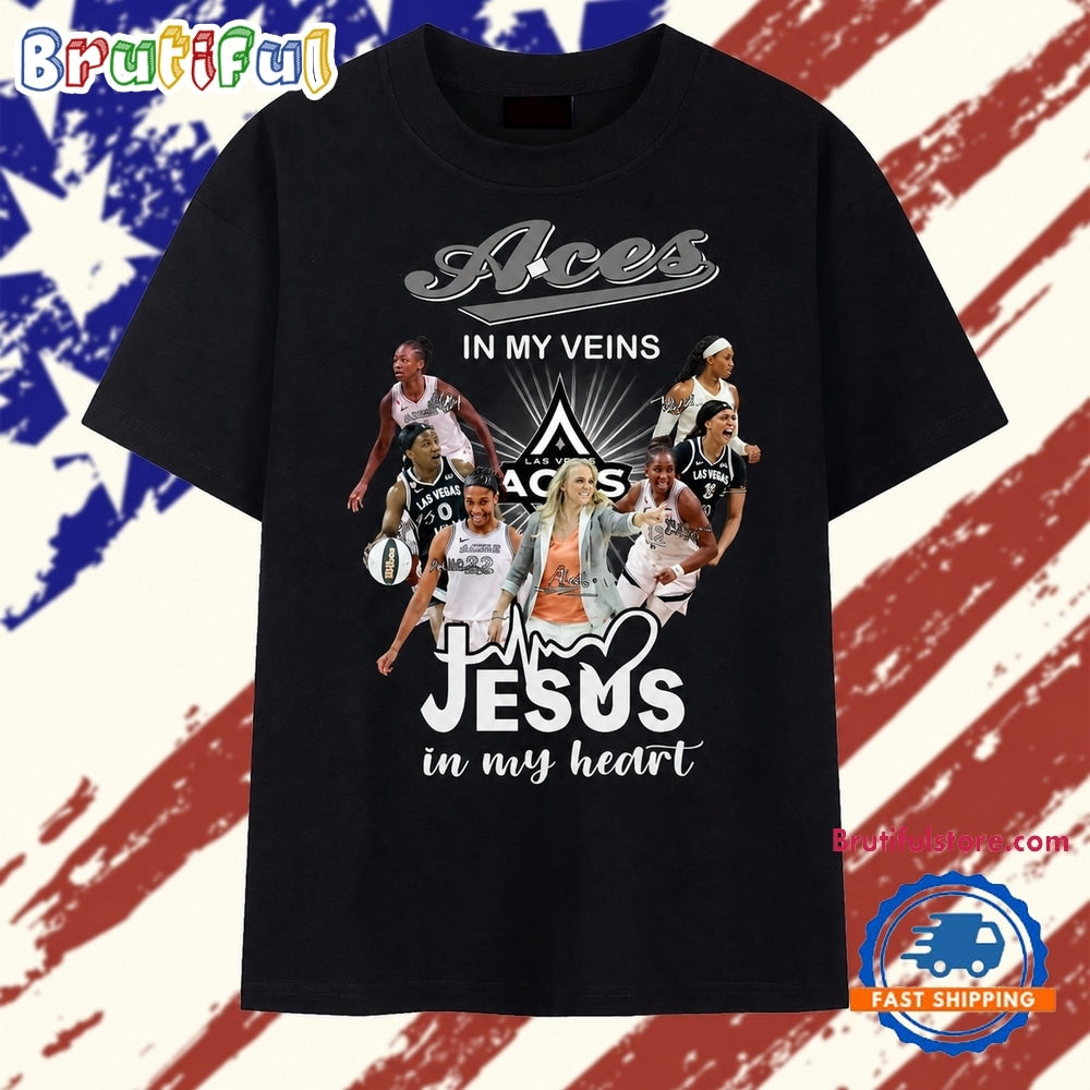 Las Vegas Aces In My Veins Jesus In My Heart Signatures WNBA T Shirt