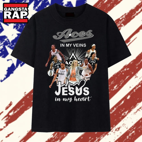 Las Vegas Aces In My Veins Jesus In My Heart Signatures WNBA T Shirt