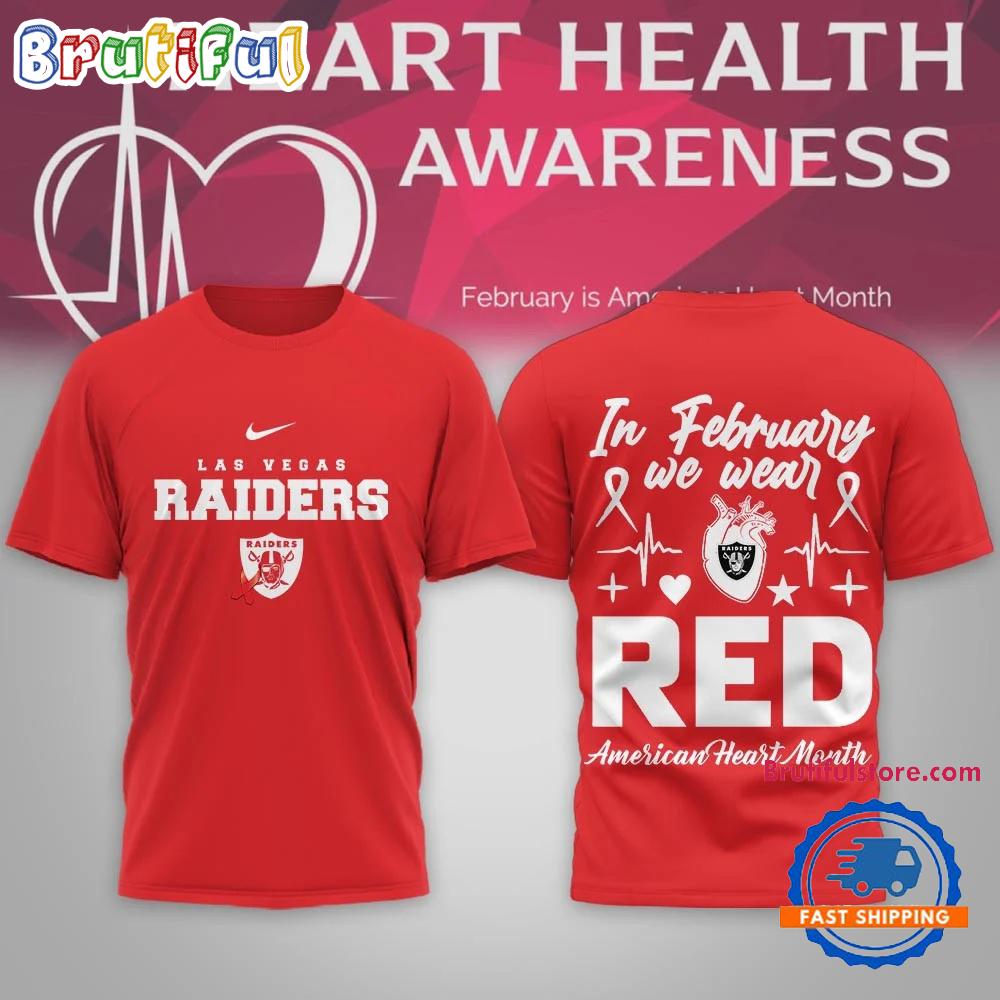 Las Vegas Raiders 2026 NFL February is American Heart Month Limited Edition 3D Shirt