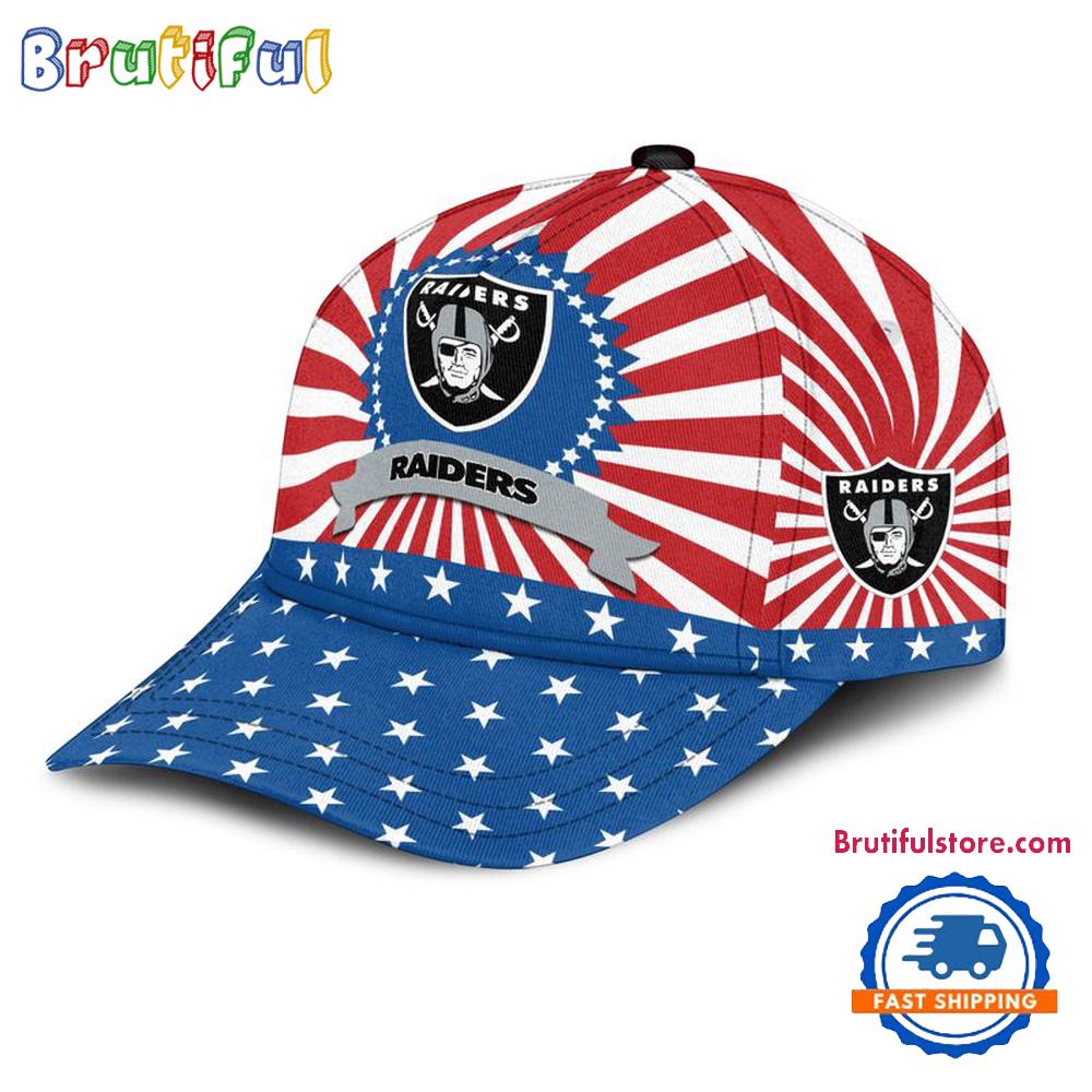 Las Vegas Raiders American Flag Pattern Independence Day Baseball Cap