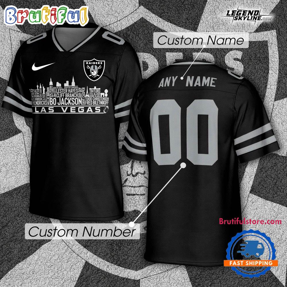Las Vegas Raiders Football Greatest Of All Time Team Legends Las Vegas City Skyline Jersey Shirt