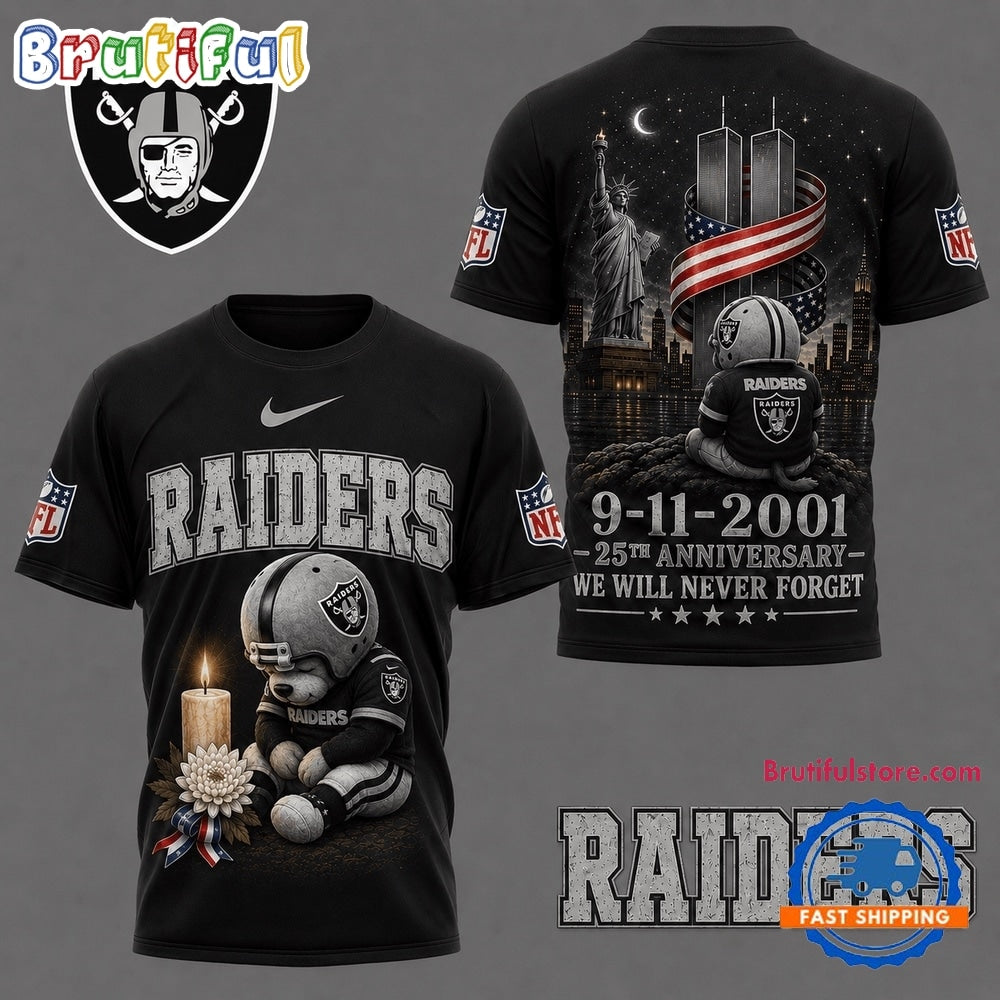 Las Vegas Raiders NFL 9 11 25th Anniversary Never Forget Memorial 3D T Shirt