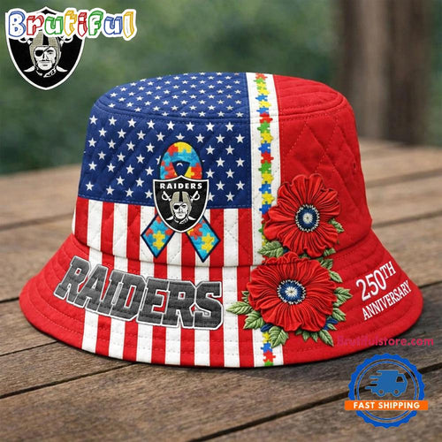 Las Vegas Raiders NFL Autism America 250th Anniversary Bucket Hat