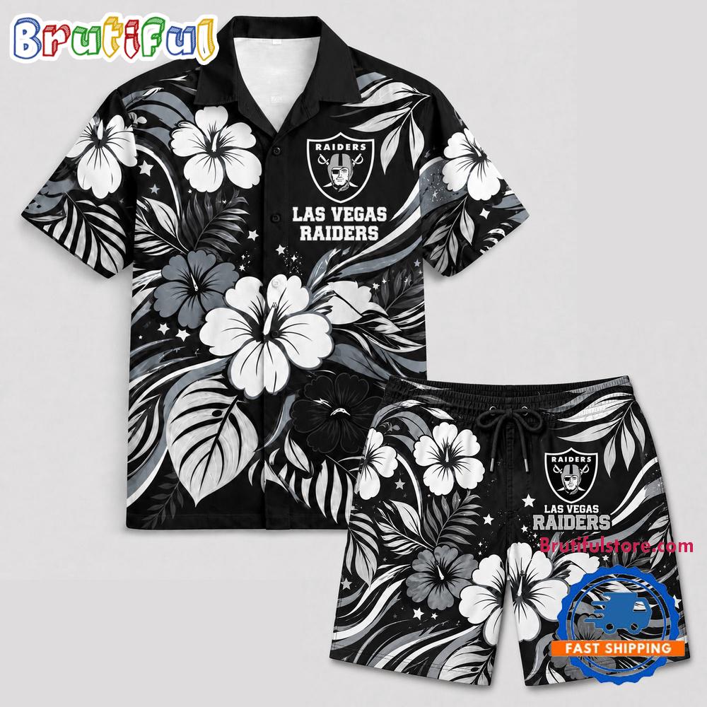 Las Vegas Raiders NFL Floral Summer Hawaiian Set