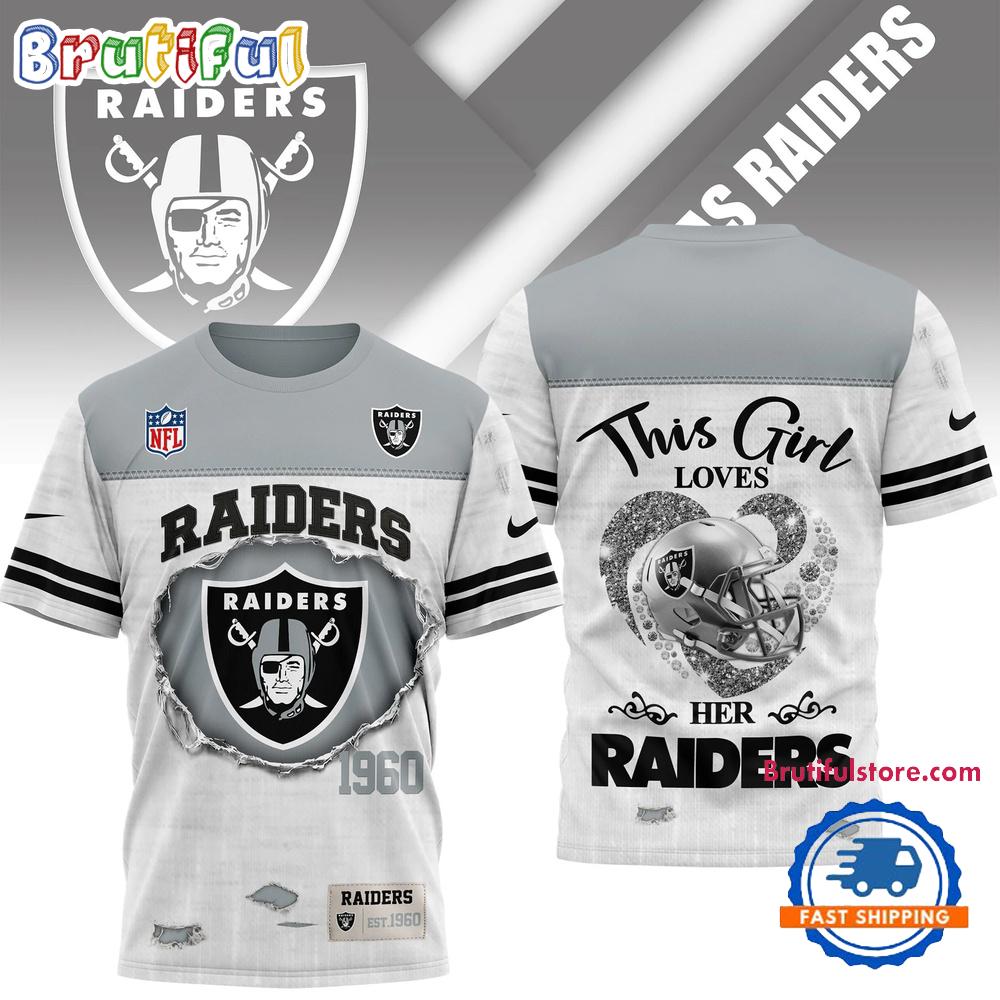 Las Vegas Raiders NFL Girl Heart & Helmet 3D Shirt