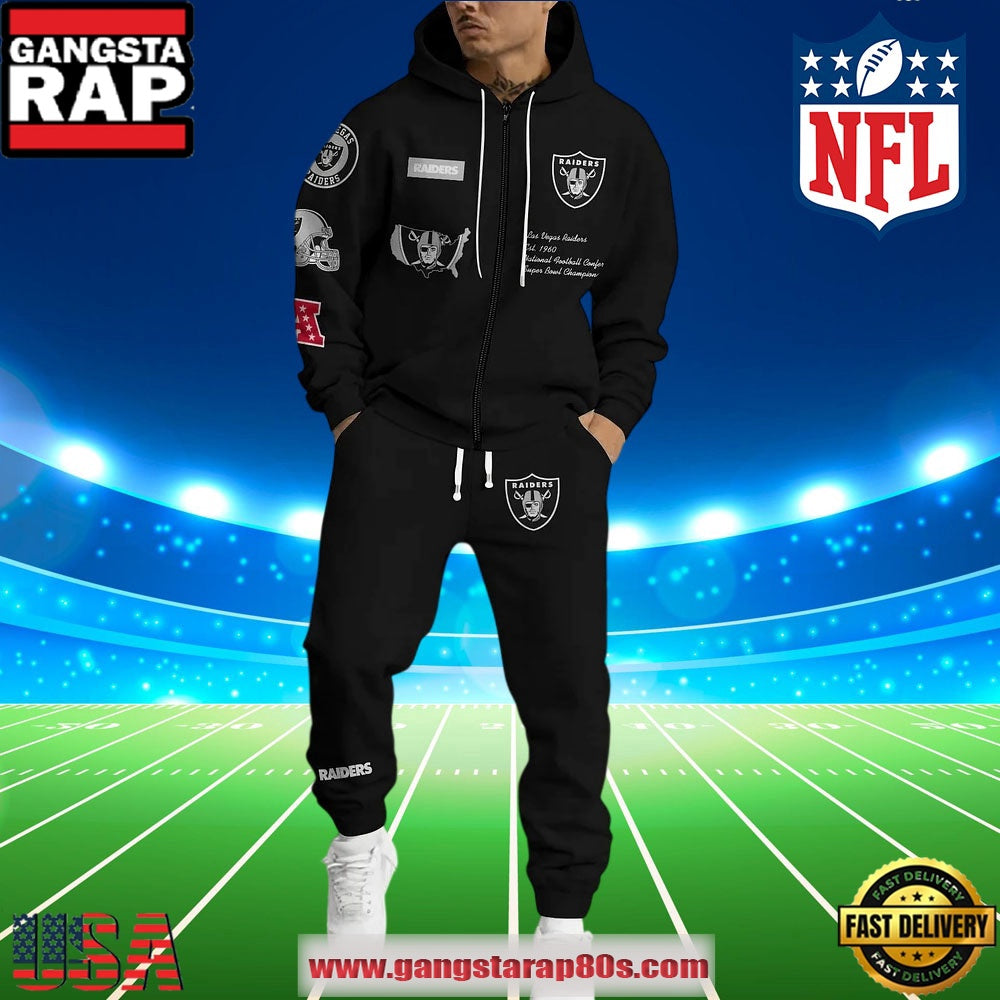 Las Vegas Raiders NFL Holiday Christmas New Edition Zip Hoodie Joggers Set