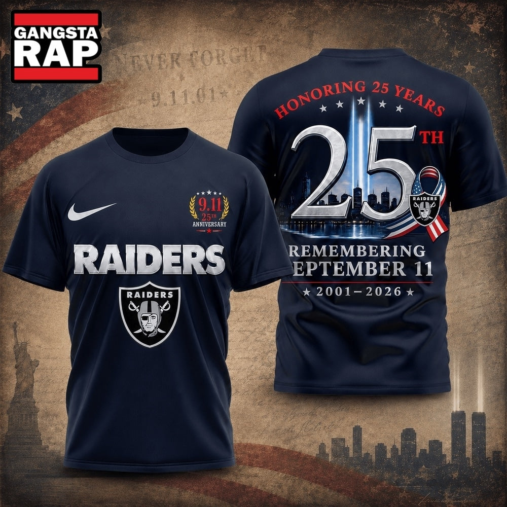 Las Vegas Raiders NFL Honoring 25 Years Remembering September 11 T Shirt, Football New Design Shirt