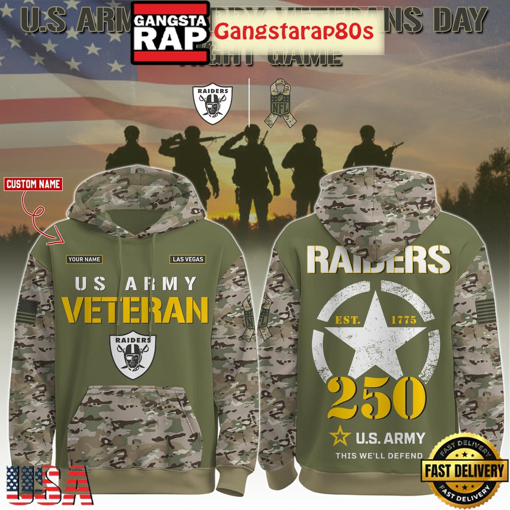 Las Vegas Raiders NFL x US Army Veteran 250th Birthday 2025 Camo Custom Hoodies Joggers Set