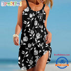 Las Vegas Raiders Rose Pattern Women’s Summer Beach Sling Dress