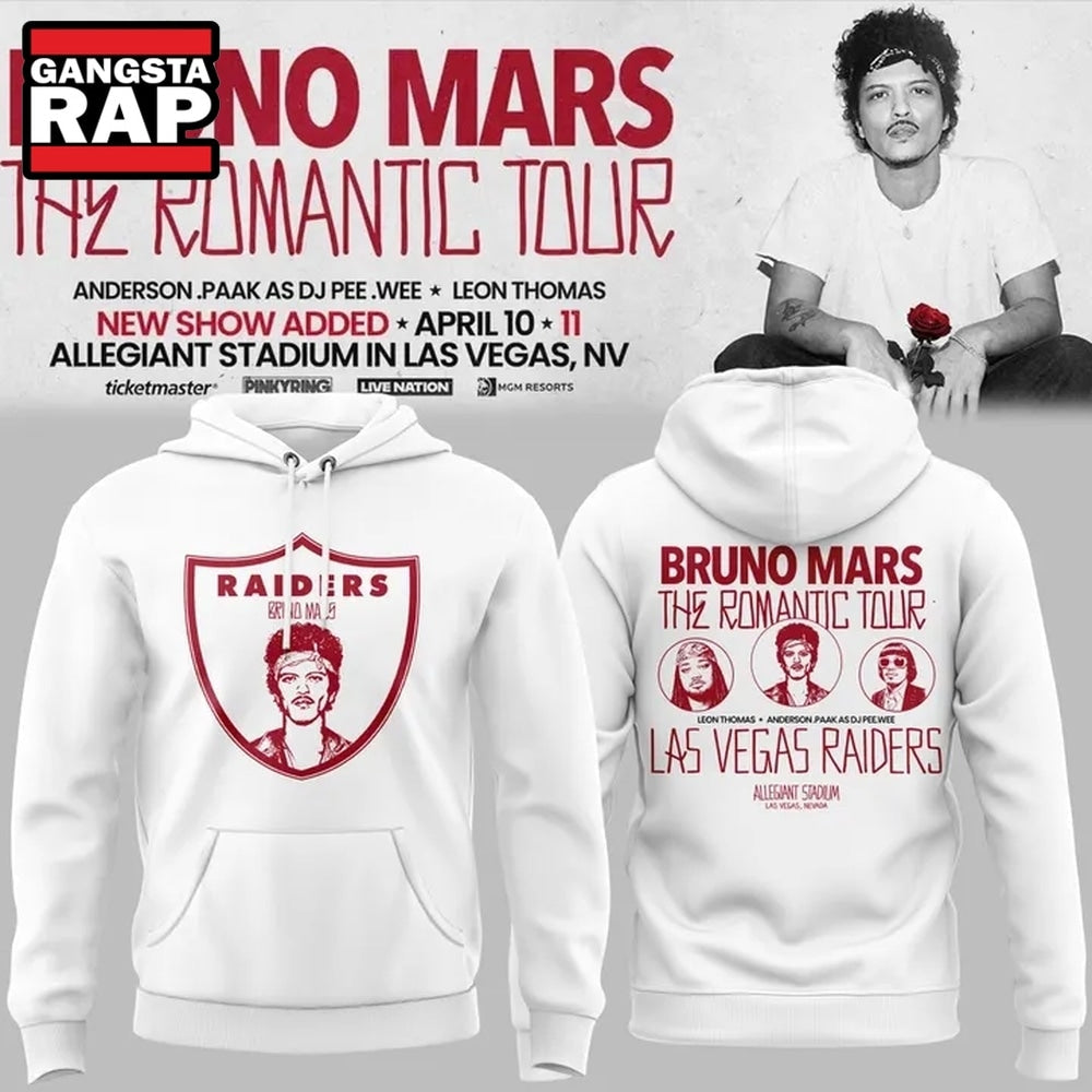 Las Vegas Raiders x Bruno Mars The Romantic Tour White Hoodie T-Shirt