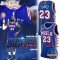 LeBron James Philadelphia 76ers 2026 Signatures Print Blue Basketball Jersey
