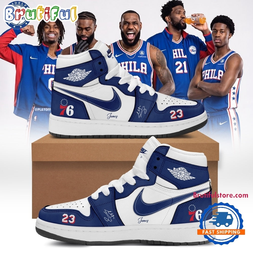 LeBron James Philadelphia 76ers Limited Edition Signature Blue Air Jordan 1 Hightop Shoes