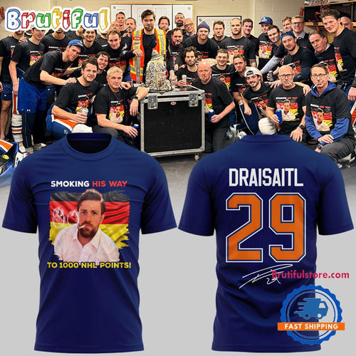 Leon Draisaitl Edmonton Oilers 1000 Career NHL Points Blue T Shirt