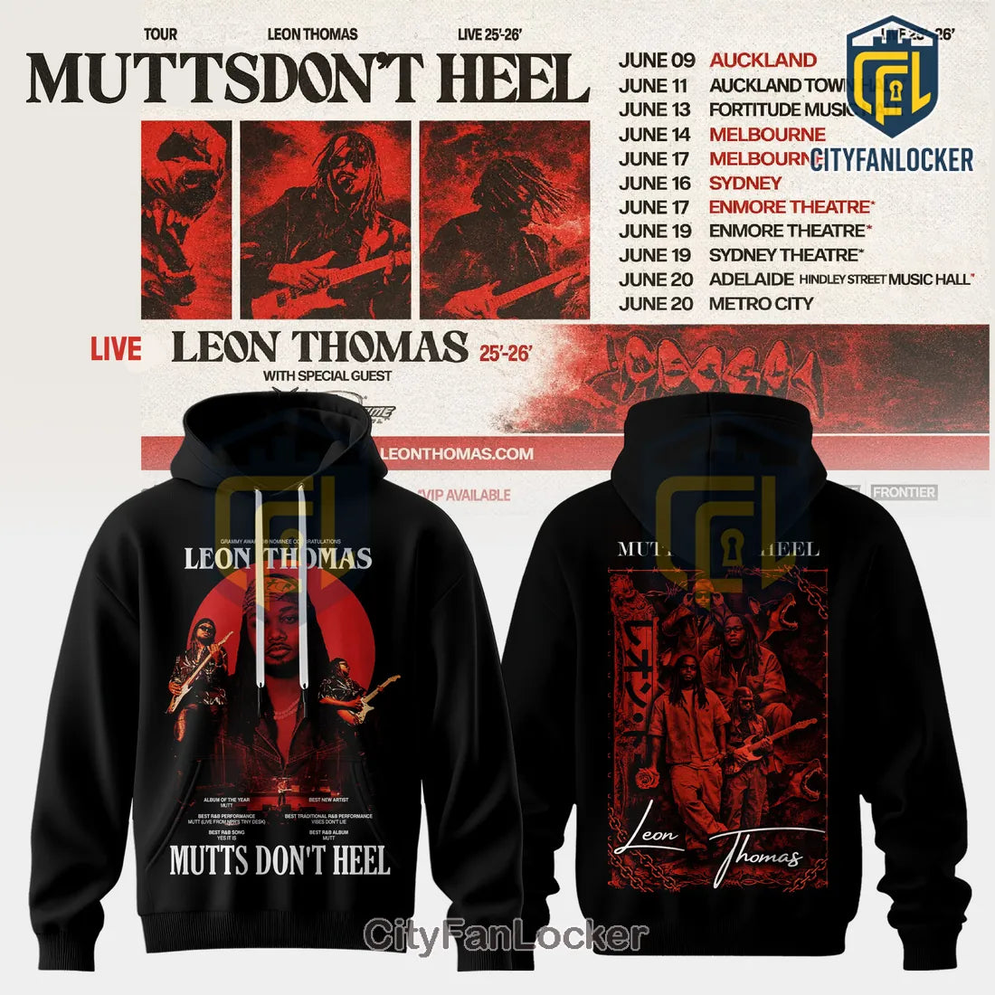 Leon Thomas Mutts Don’t Heel 2025-2026 Tour Black Hoodie