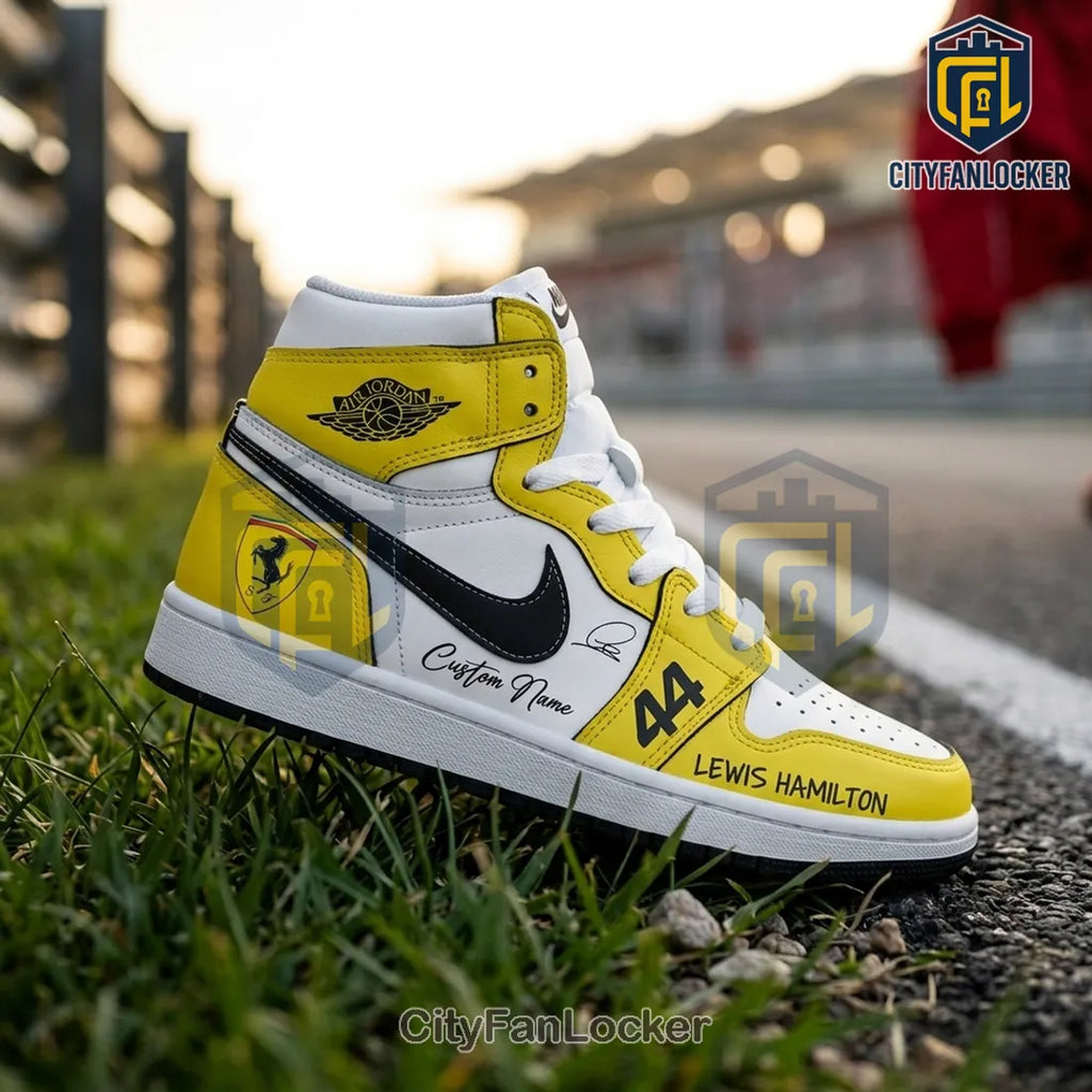 Lewis Hamilton Ferrari Yellow Air Jordan 1 High Top Sneakers