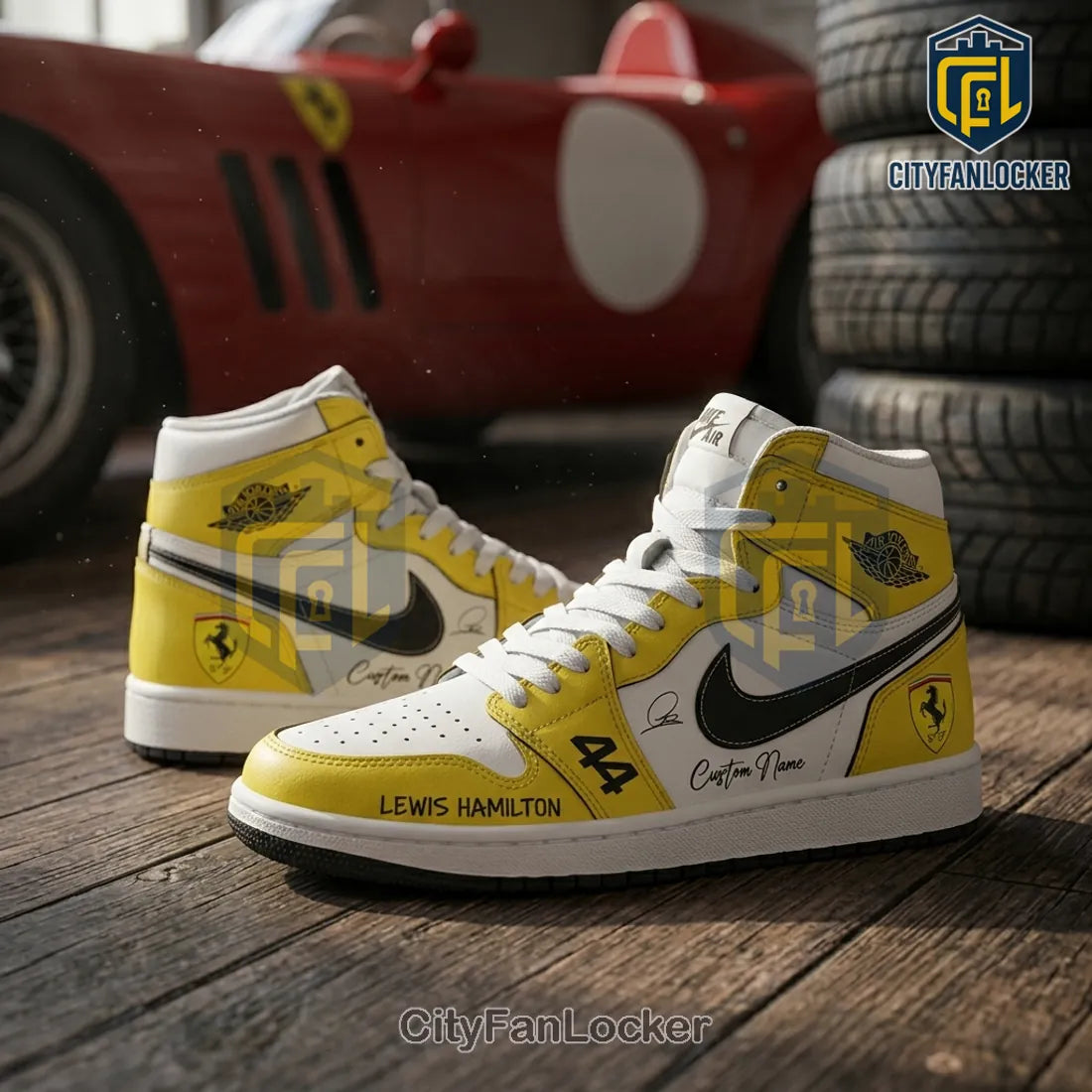 Lewis Hamilton Ferrari Yellow Air Jordan 1 High Top Sneakers
