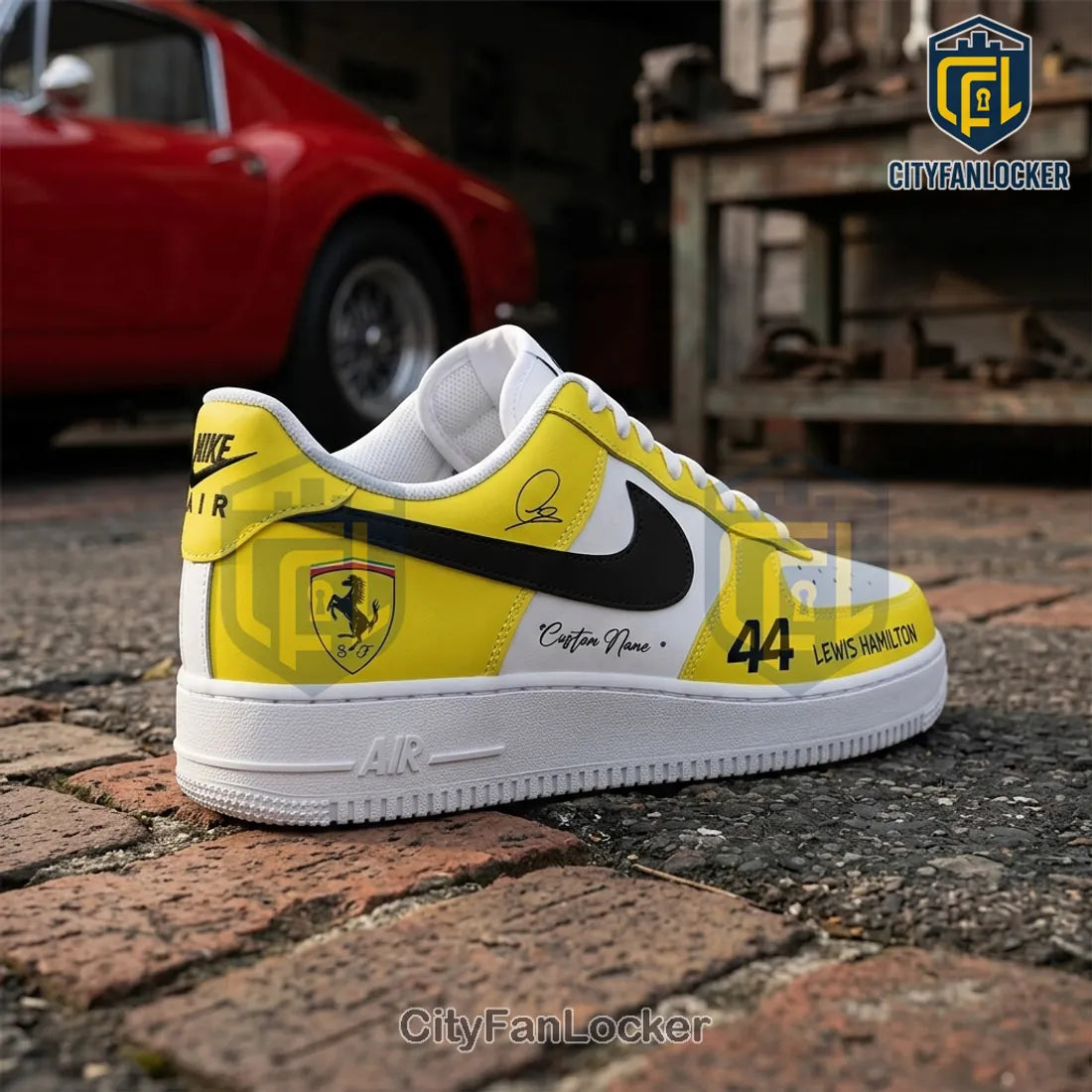 Lewis Hamilton Ferrari Yellow Custom Name Air Force 1 Sneakers
