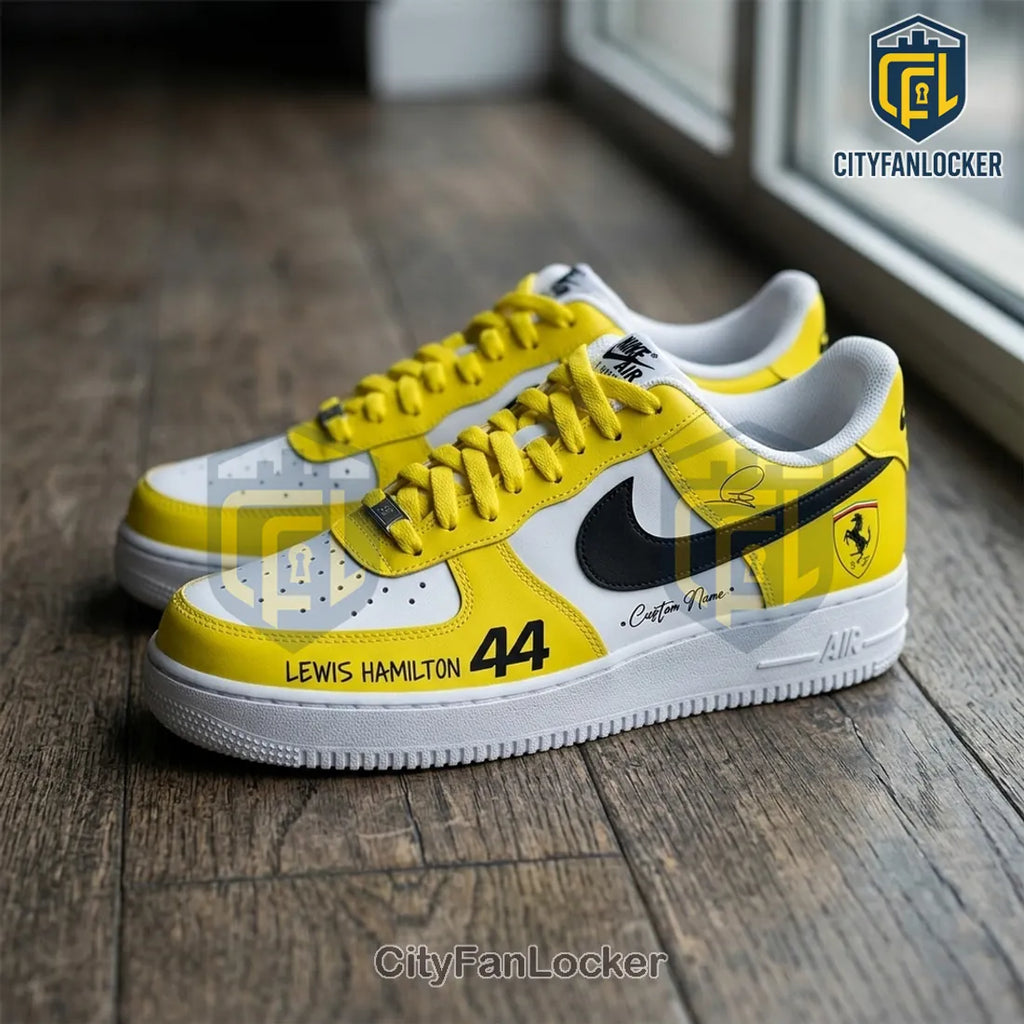Lewis Hamilton Ferrari Yellow Custom Name Air Force 1 Sneakers