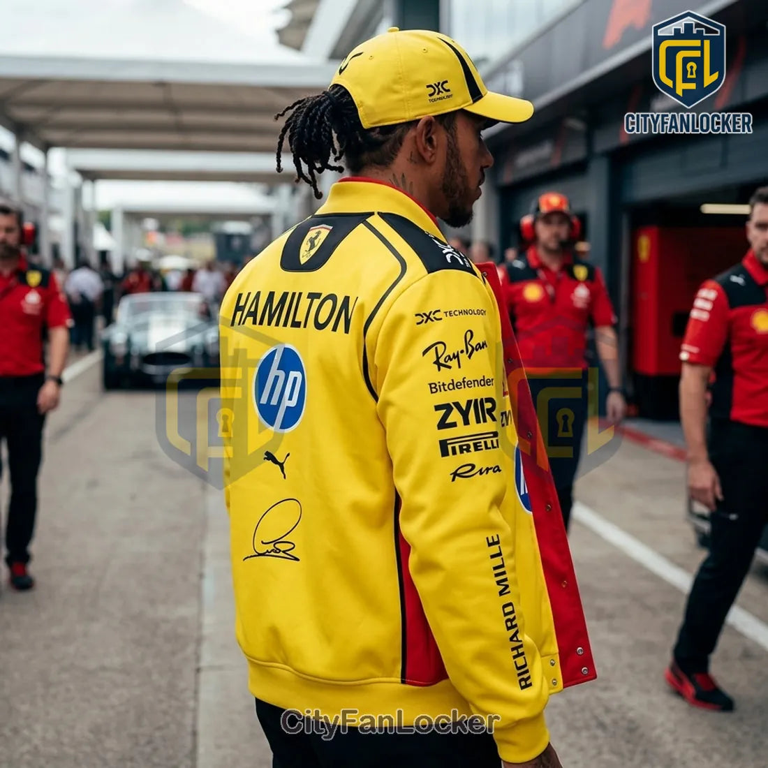 Lewis Hamilton Scuderia Ferrari Yellow Baseball Jacket 2026