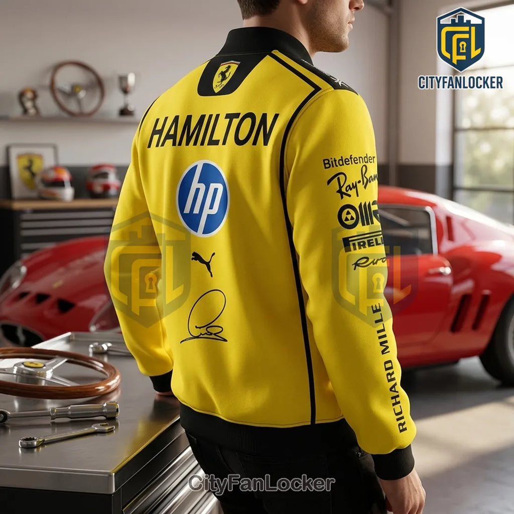 Lewis Hamilton Scuderia Ferrari Yellow Baseball Jacket 2026