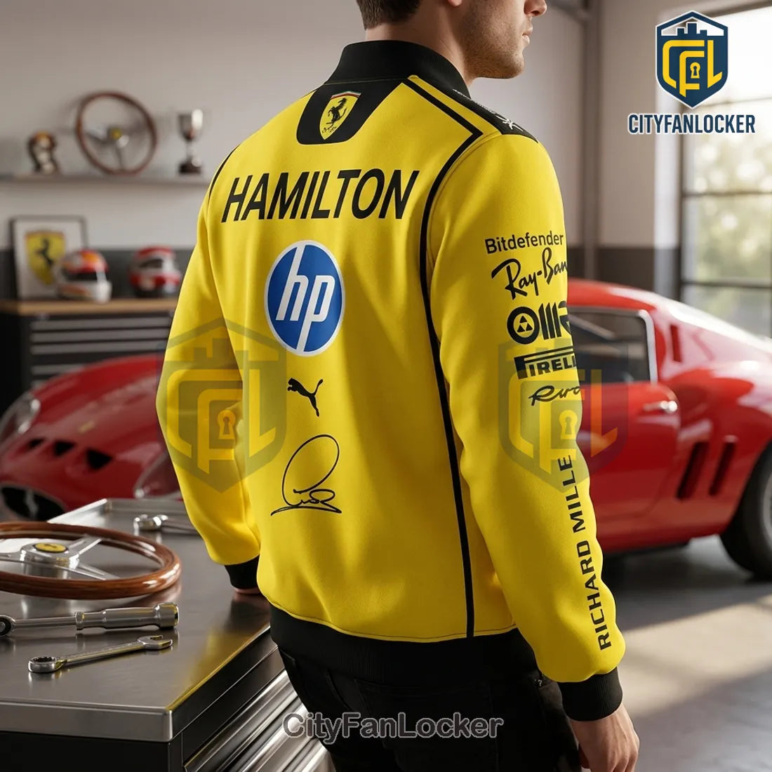 Lewis Hamilton Scuderia Ferrari Yellow Baseball Jacket 2026