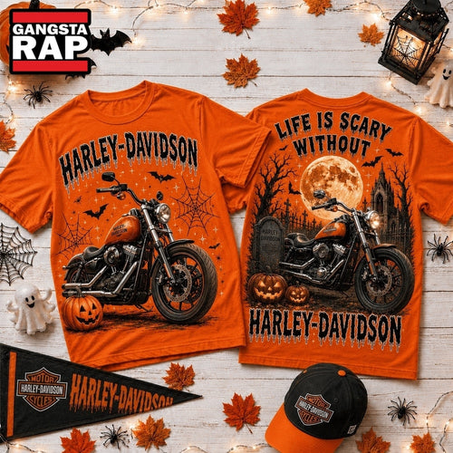 Life Is Scary Without Harley Davidson Halloween T Shirt , Music Trending 3D Shirt