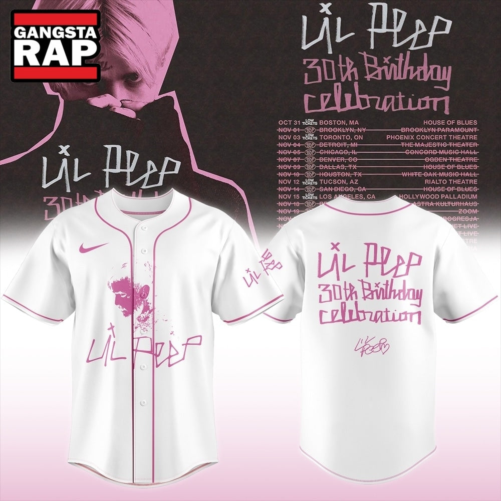 Lil Peep 30th Birthday Celebration Limited Edition Signature White Baseball Jersey