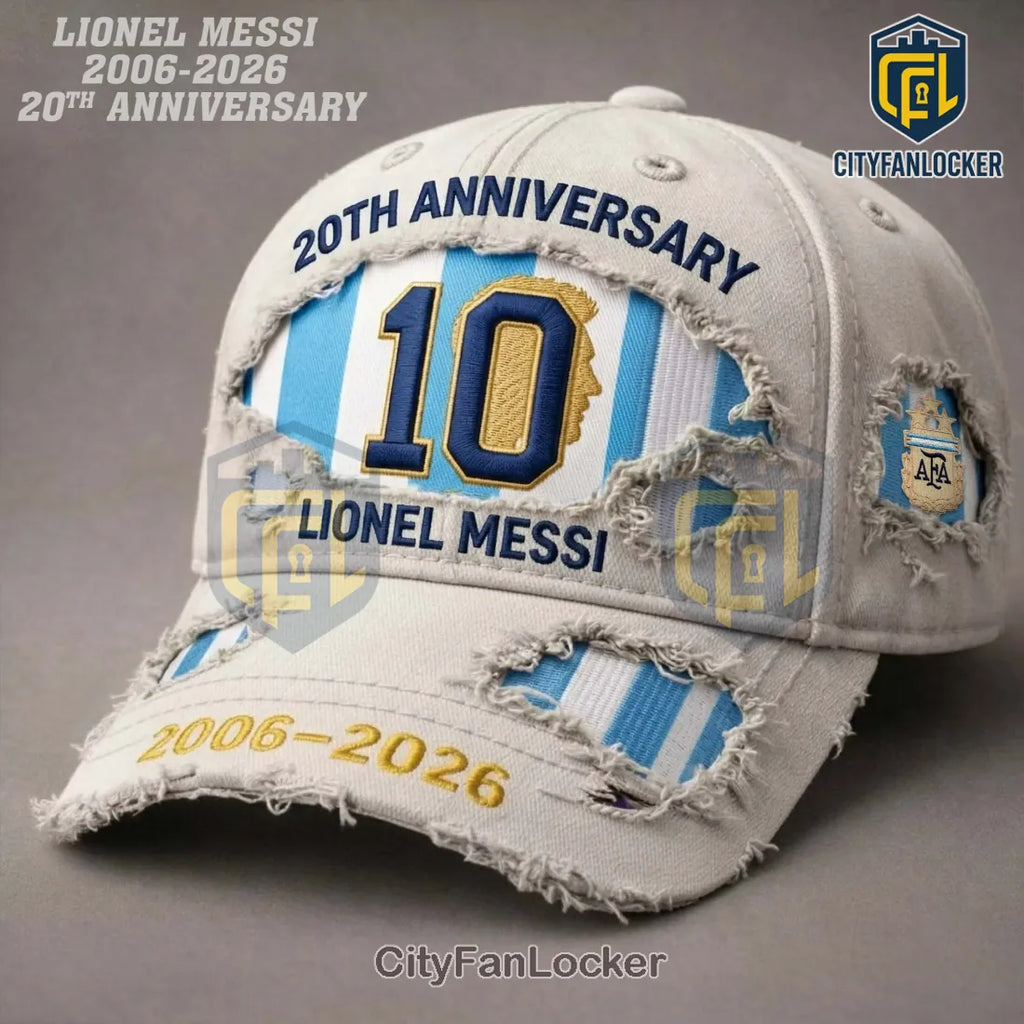 Lionel Messi 20th Anniversary 2006-2026 Distressed #10 Argentina Baseball Cap