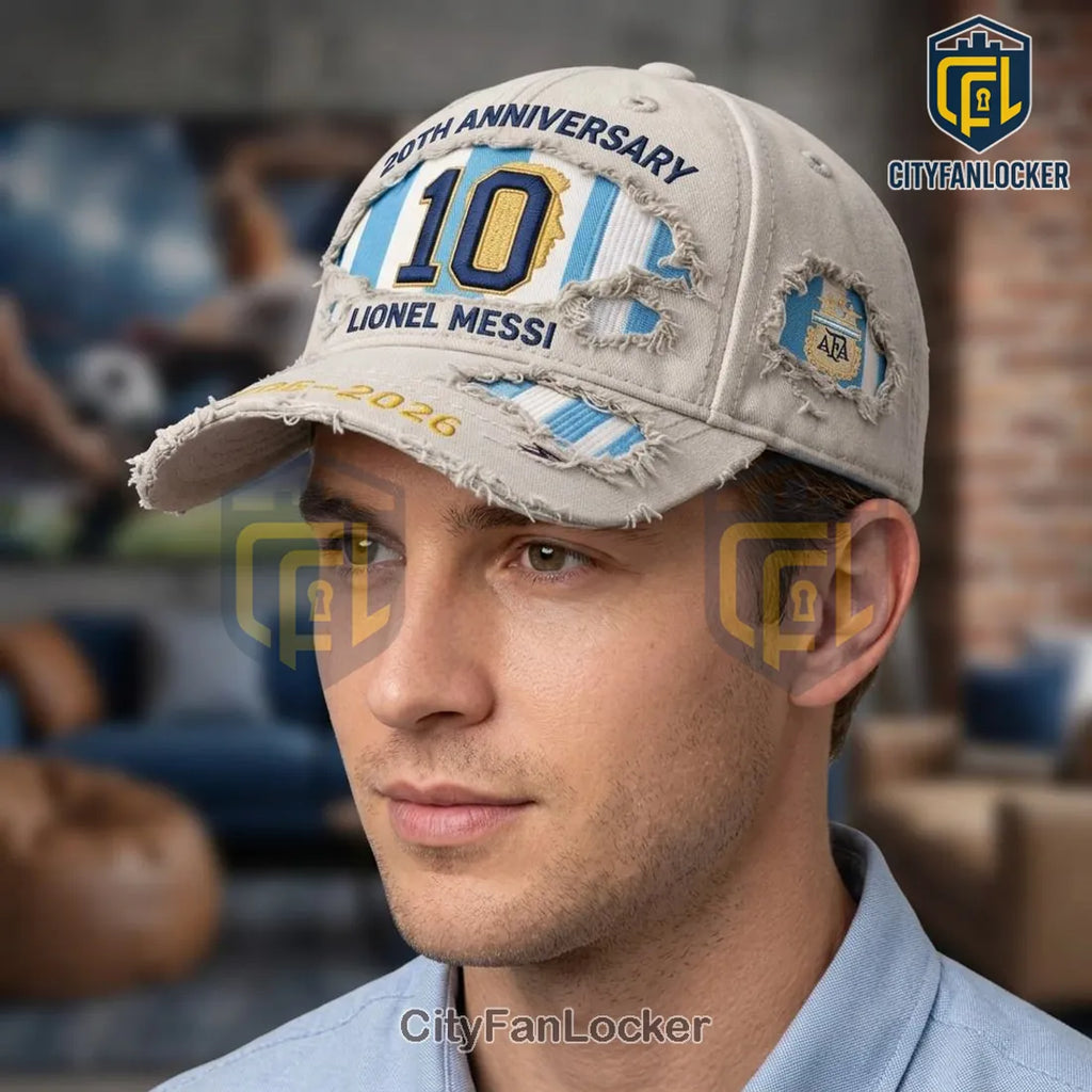 Lionel Messi 20th Anniversary 2006-2026 Distressed #10 Argentina Baseball Cap