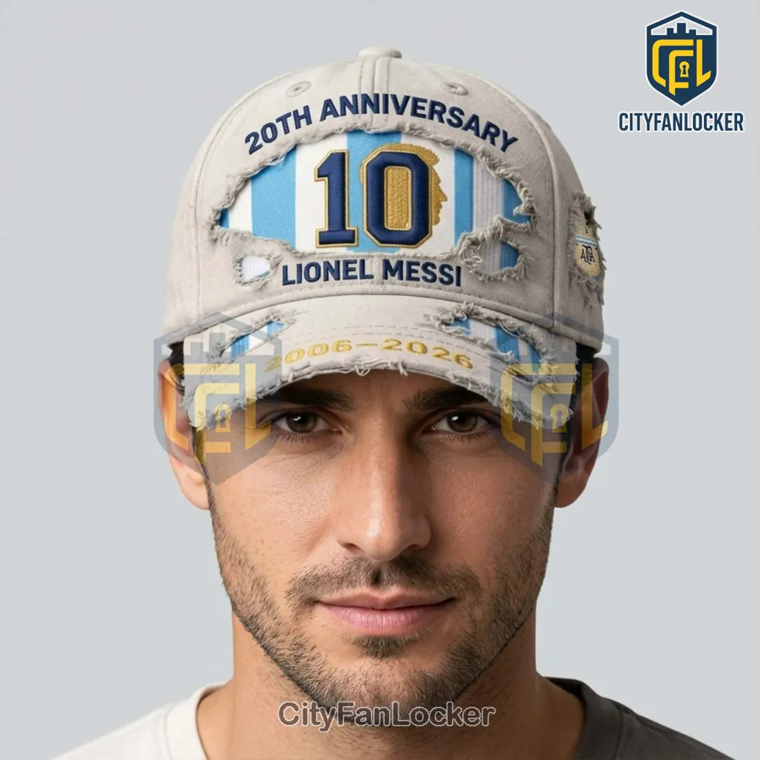 Lionel Messi 20th Anniversary 2006-2026 Distressed #10 Argentina Baseball Cap