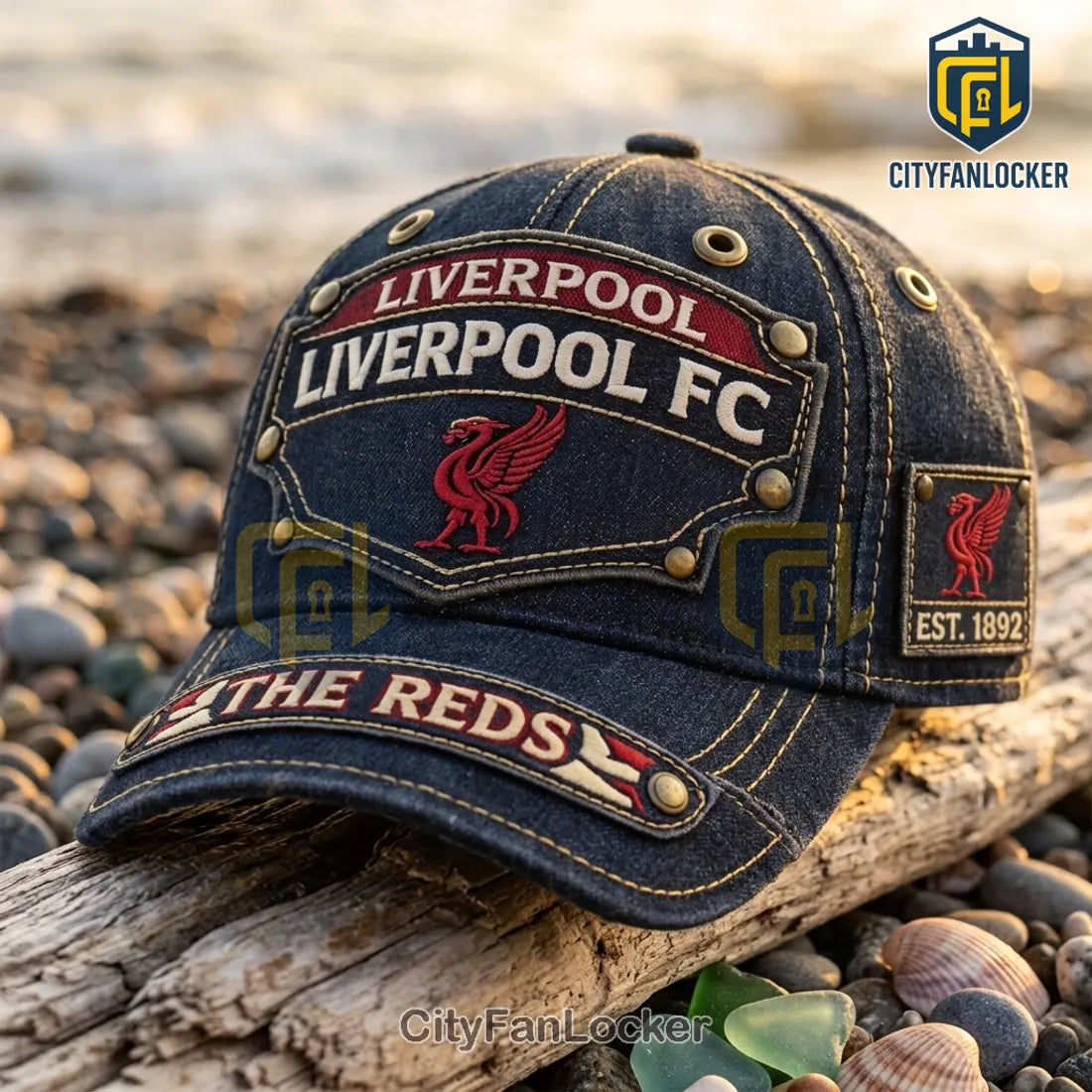 Liverpool FC Vintage Denim Embroidered Baseball Cap