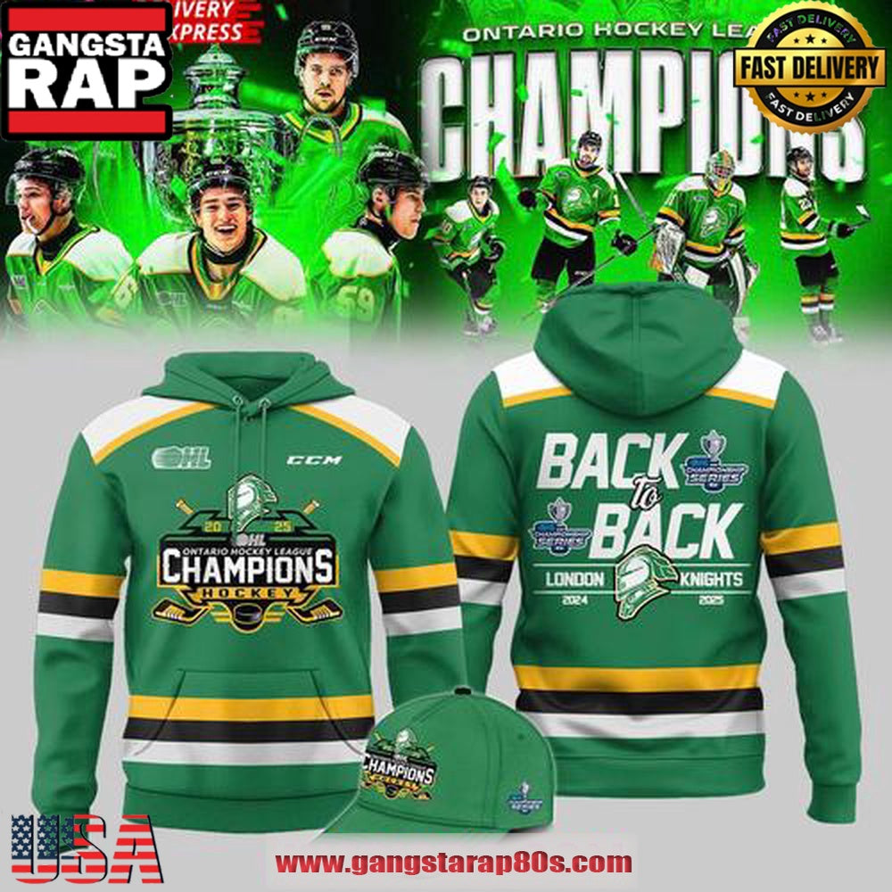 London Knights OHL Back-to-Back Champions 2024 - 2025 Green Unisex Hoodie