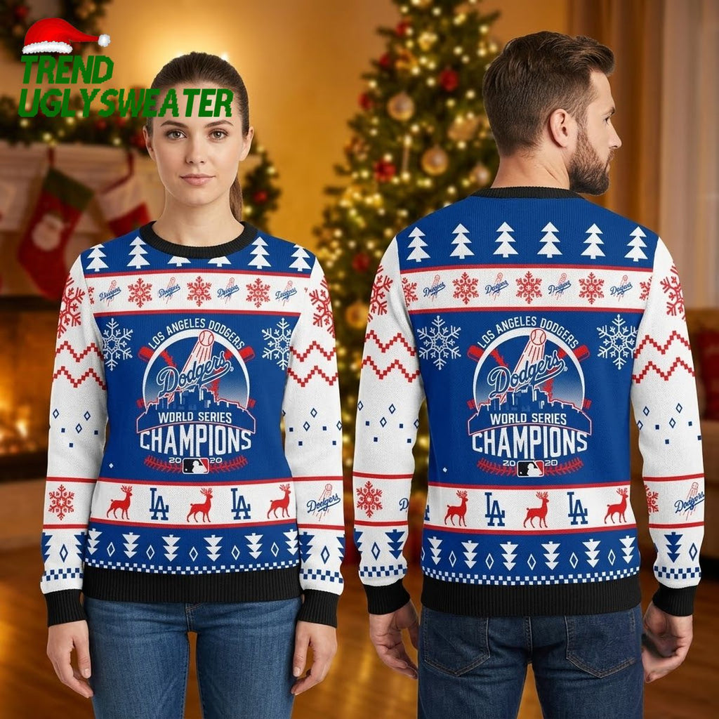 Los Angeles Dodgers 2020 World Series Champions Reindeer Ugly Christmas Sweater