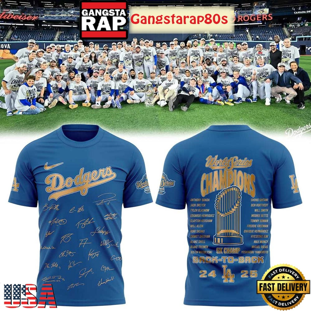 Los Angeles Dodgers Back 2 Back World Series Champions Signature Unisex T Shirt