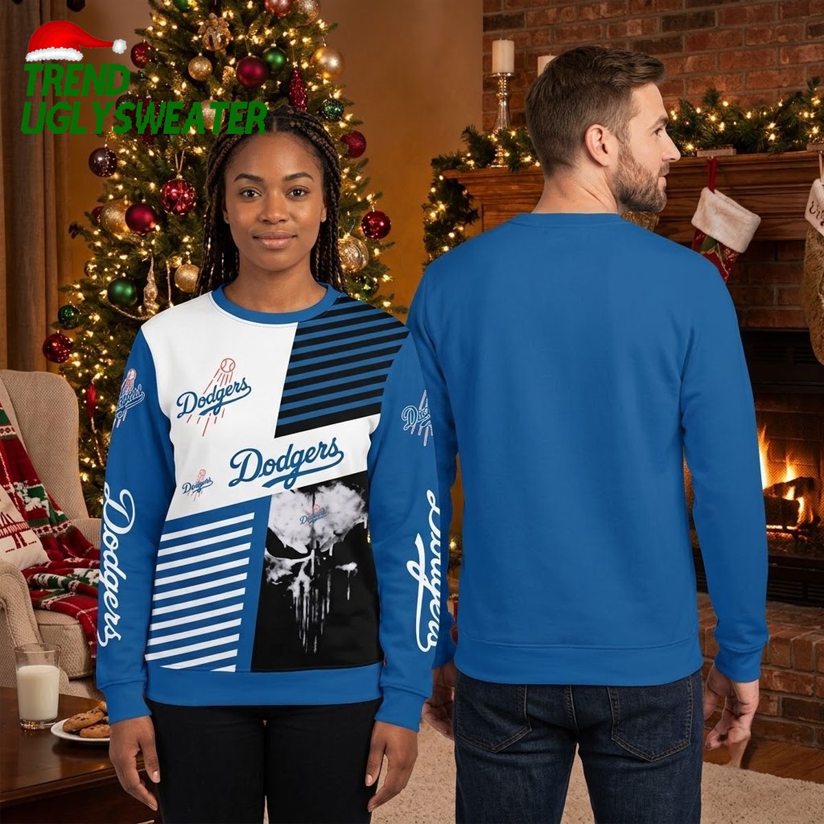 Los Angeles Dodgers Baseball Skull Blue White Ugly Christmas Sweater