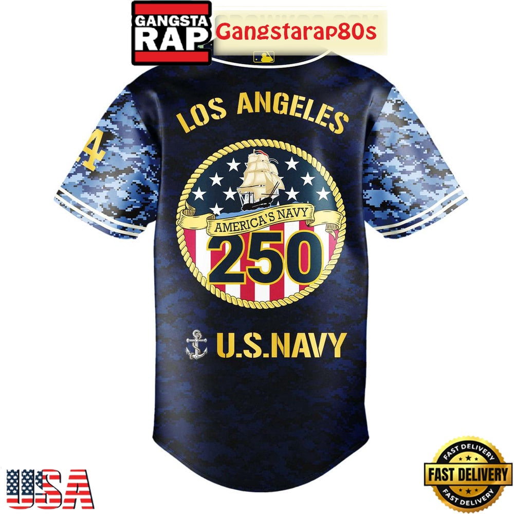 Los Angeles Dodgers Celebration Happy Birthday US Navy 250 Years 2025 Special Baseball Jersey