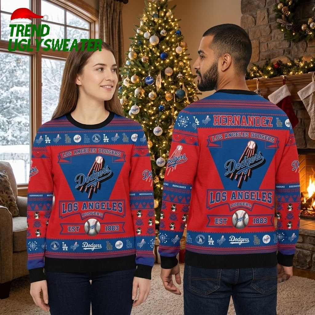 Los Angeles Dodgers Custom Name Baseball Logo Ugly Christmas Sweater
