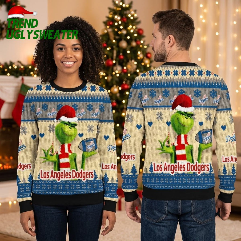 Los Angeles Dodgers Grinch Santa Hat Ugly Christmas Sweater