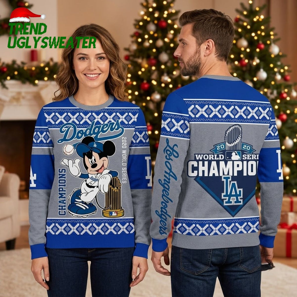 Los Angeles Dodgers Mickey Mouse 2020 World Series Champions Ugly Christmas Sweater