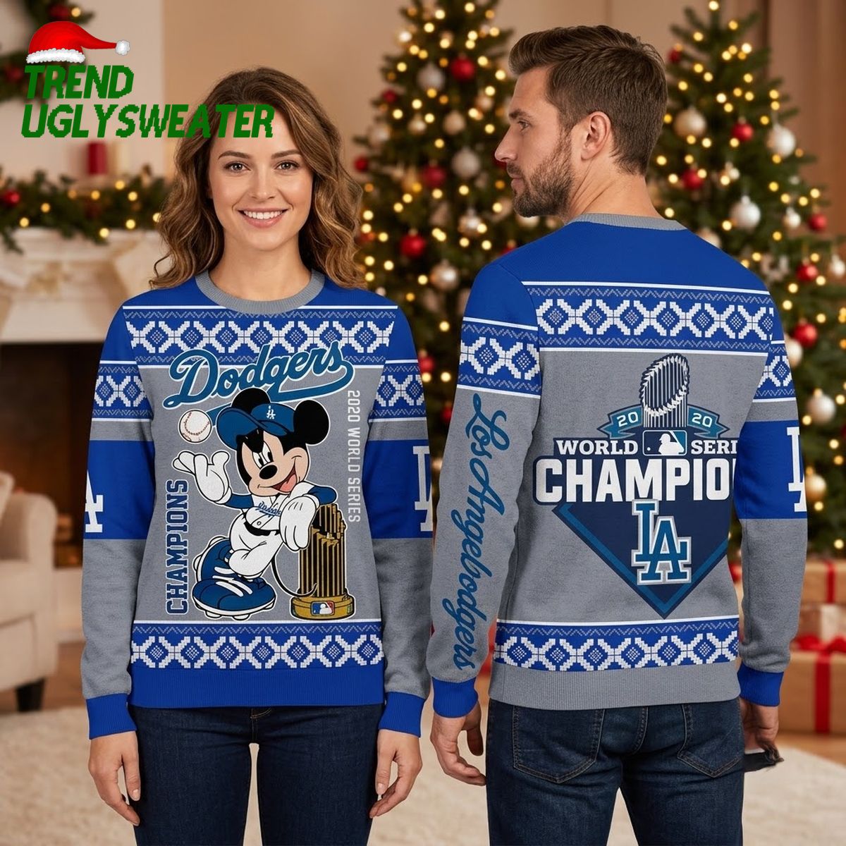 Los Angeles Dodgers Mickey Mouse 2020 World Series Champions Ugly Christmas Sweater