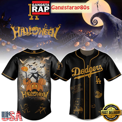 Los Angeles Dodgers The Nightmare Before Christmas Jack Skellington Halloween Baseball Jersey Shirt
