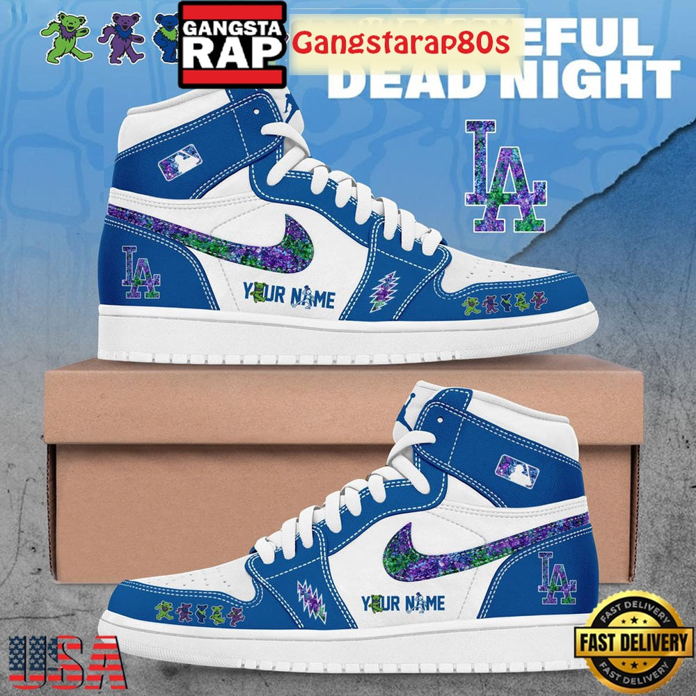 Los Angeles Dodgers x Grateful Dead Night Custom Special Edition Air Jordan 1 Sneakers Shoes