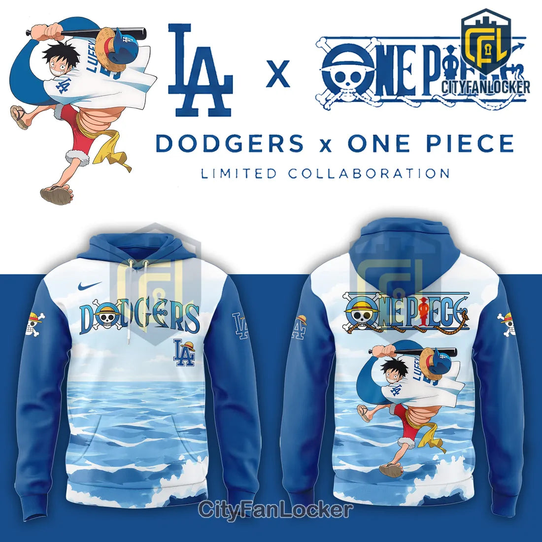 Los Angeles Dodgers x One Piece Luffy Limited Edition Pullover Hoodie
