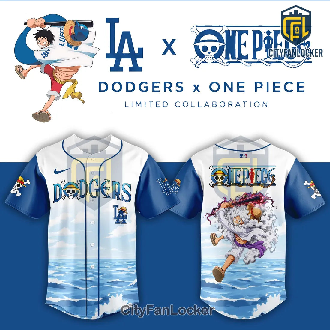 Los Angeles Dodgers x One Piece Night Luffy Gear 5 Baseball Jersey
