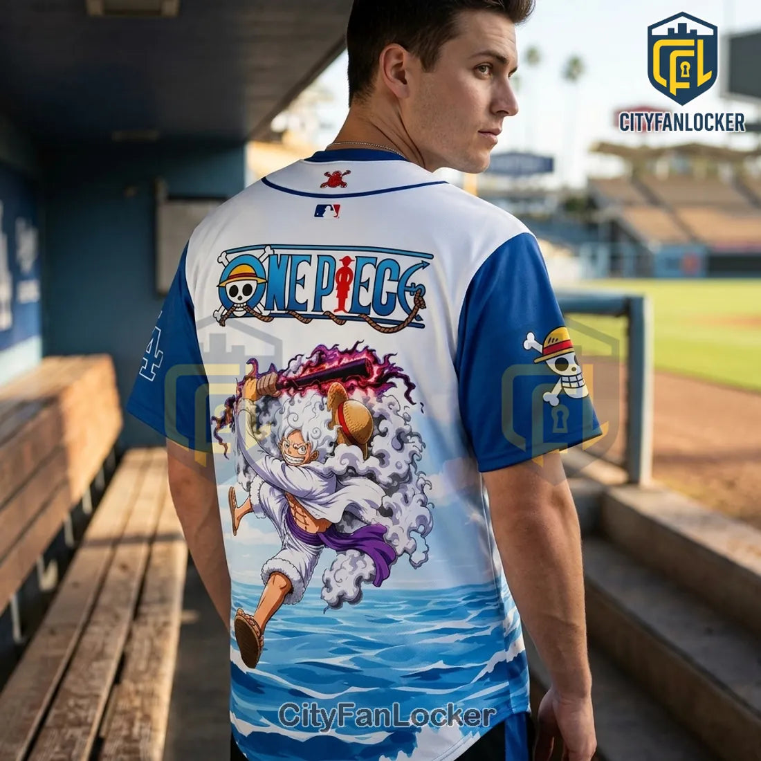 Los Angeles Dodgers x One Piece Night Luffy Gear 5 Baseball Jersey