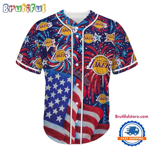 Los Angeles Lakers USA Flag Independence Day Baseball Jersey, Sport Team 4th of July Jersey