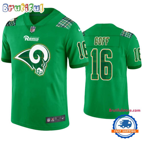 Los Angeles Rams #16 Jared Goff Jersey St. Patricks Day Kelly Green Lucky Football Jersey
