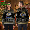 Los Angeles Rams Helmet Logo Snowflake And Holly Ugly Christmas Sweater
