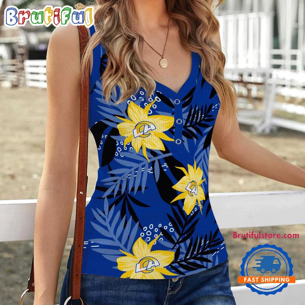 Los Angeles Rams Hibiscus Pattern Women’s V-Neck Ribbed Tank Top